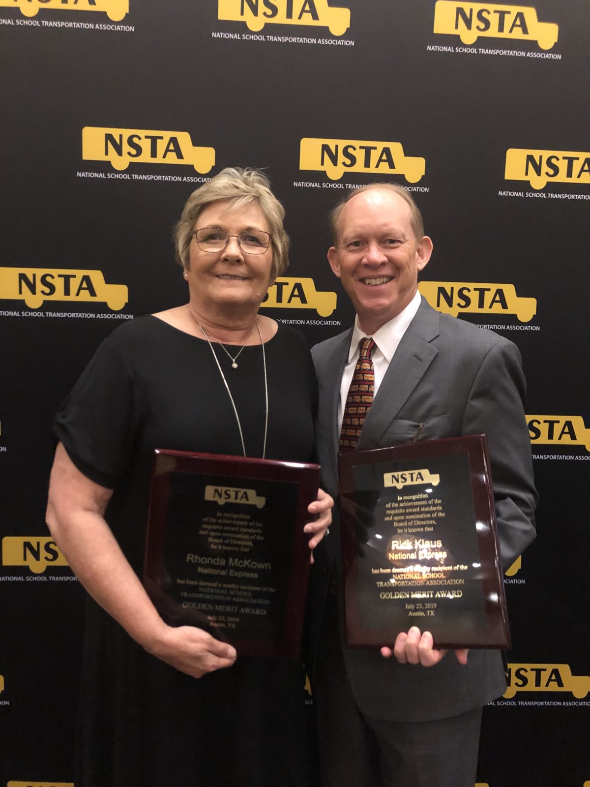 Rhonda McKown and Rick Klaus Awarded the Golden Merit Award  by the National Student Transportation Association