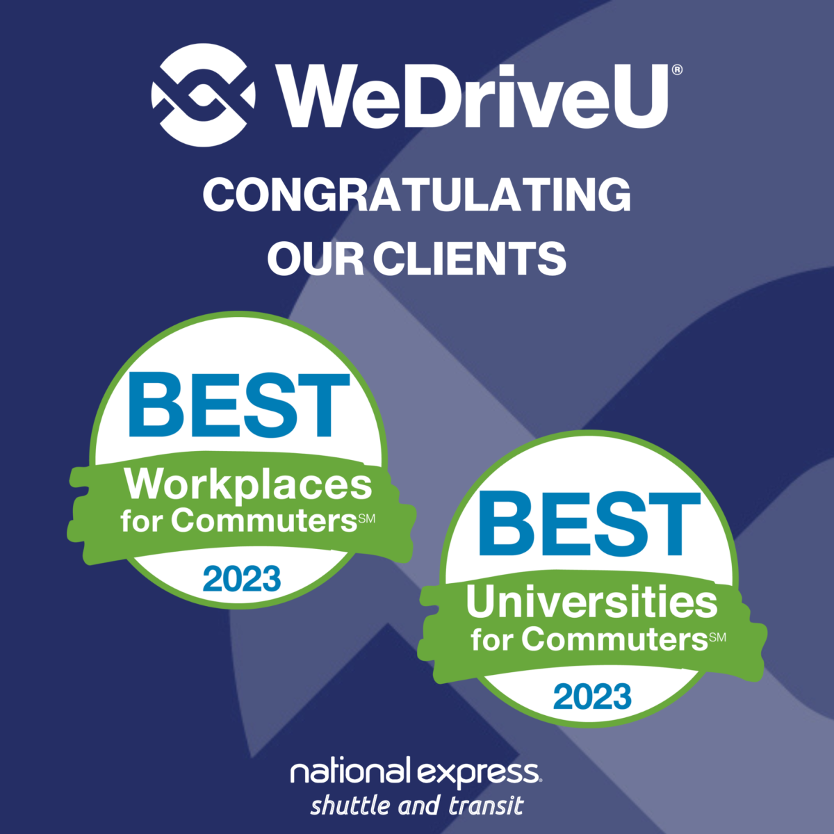 WeDriveU Customers Named 2023 Best Workplaces for Commuters and  Best Universities for Commuters